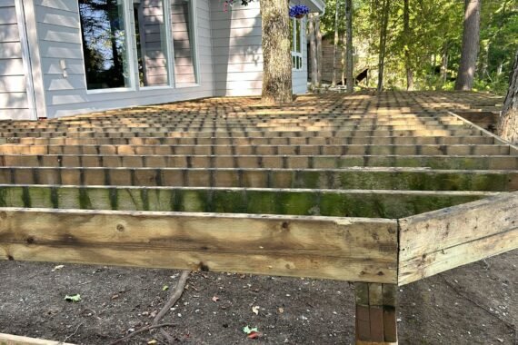 Composite Deck Project in Cottage Country frame building stage