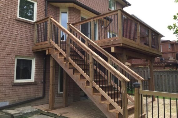 PT Wood Deck With Wood Railing and Stairs