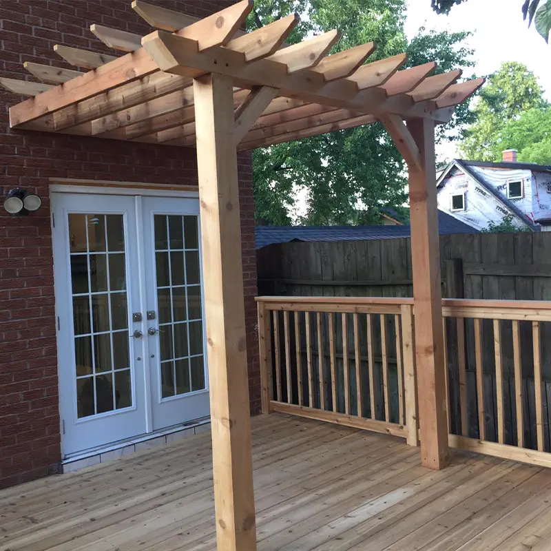 Wooden deck with custom pergola structure built by Megapol Deck in GTA.